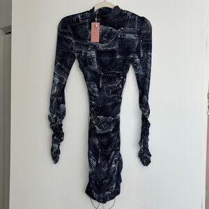 Denim Print Long Sleeve Dress